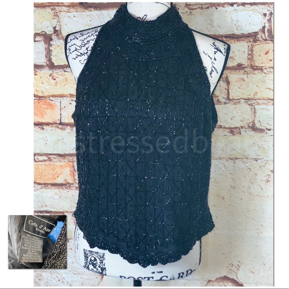 Black Beaded Halter Neck Blouse